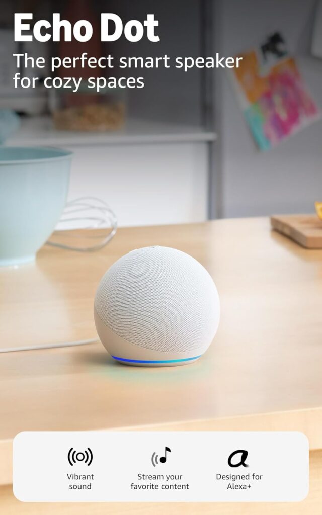 Amazon Echo Dot (newest model) - Vibrant sounding speaker, Designed for Alexa+, Great for bedrooms, dining rooms and offices, Glacier White