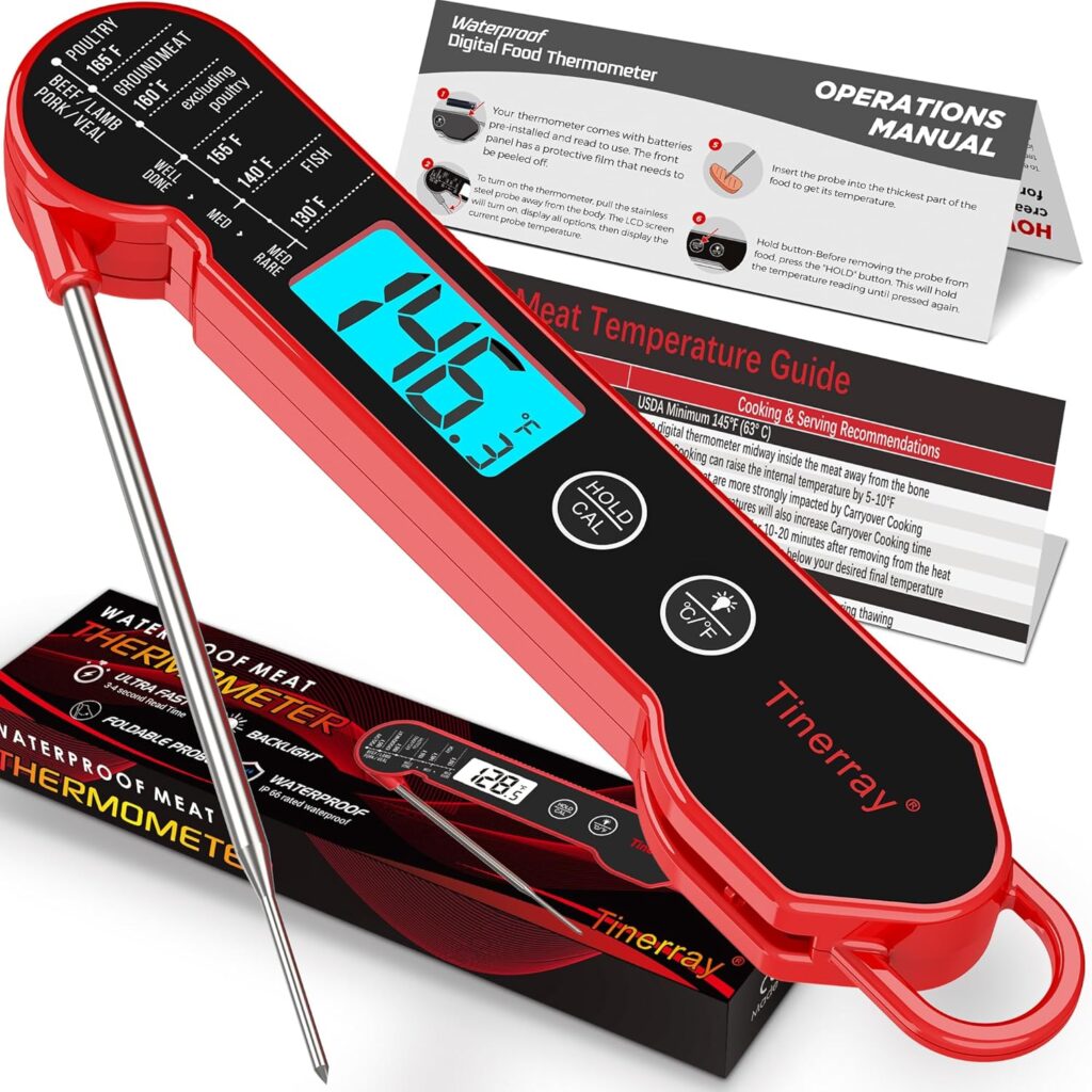 Professional Digital Meat Thermometer Instant Read Waterproof – Folding Probe Food Thermometer with Backlight & Calibration, Fast Read for BBQ, Grill, Deep Fry, Cooking, Liquids, Gift for Chef