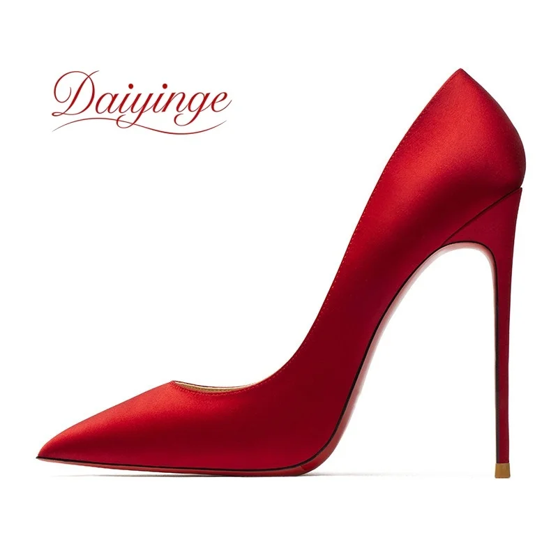 High Heels for Womans 2026 New Trend Silk Pointed Toe Stiletto Pumps 12cm Sexy Party Wedding Luxury Designer High Quality Shoes - Image 3