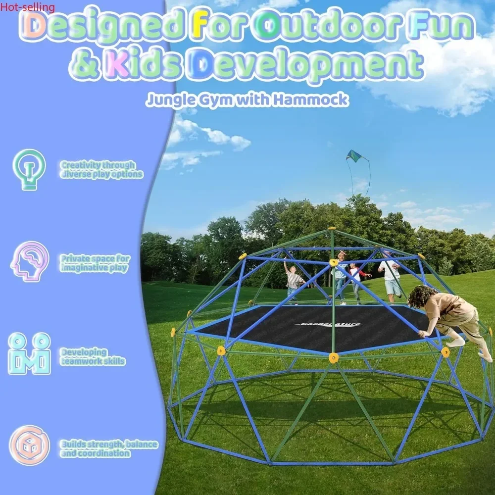 BestsellerGardenature 10FT Climbing Dome with Hammock, Outdoor Jungle Gym for Kids, Geometric Dome Climber Supporting 880 Lbs An - Image 4