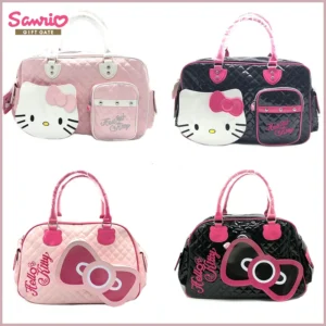 Sanrio Y2k High Capacity Handbag Messenger Bag Kawaii Hello Kitty Cartoon Pu Bright Surface Girls Fashion Travel Bags Gift Toys