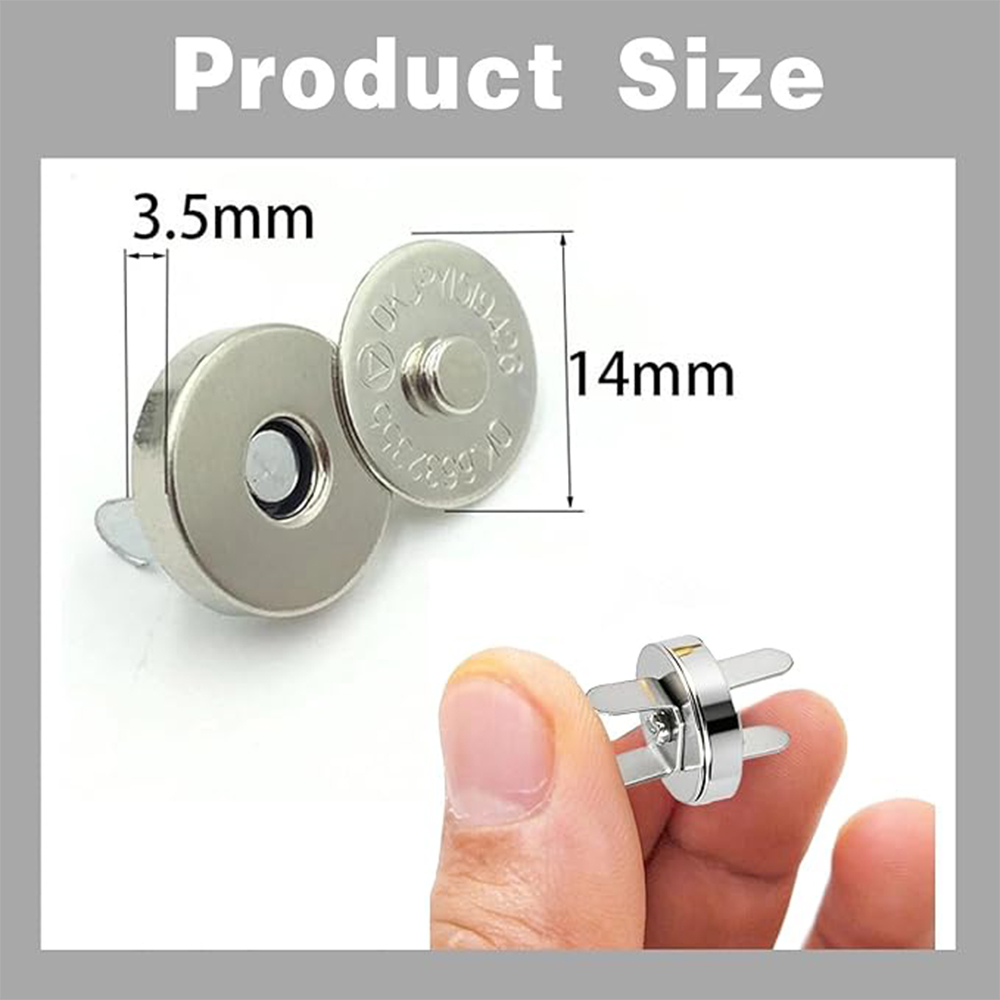 100 Sets Silver Tone Magnetic Purse Snap Clasps Button/Great for Closure Purse Handbag Clothes Sewing Craft No Tools Required 14mm (14YIN100) - Image 7