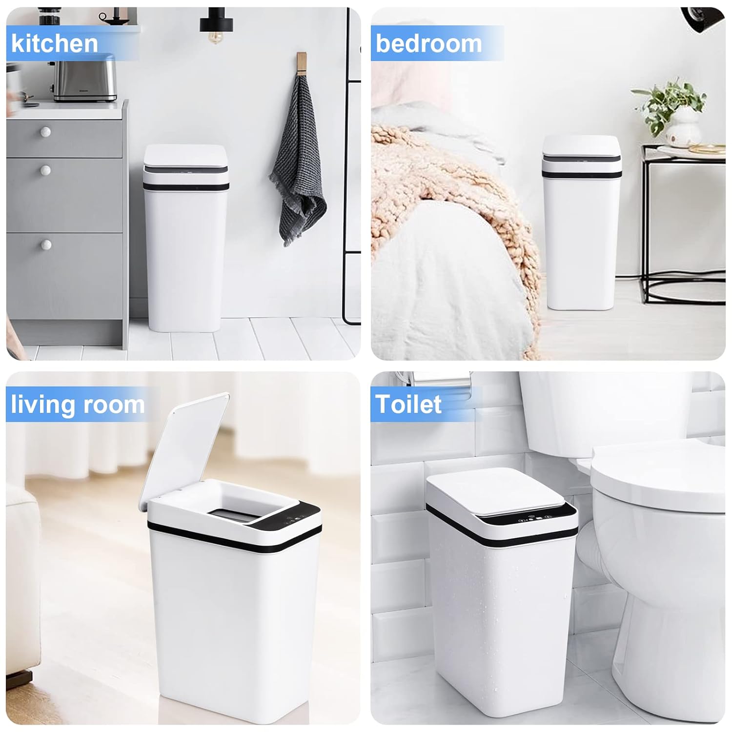 Anborry Bathroom Trash Cans with Lid 2 Pack 2.2 Gallon Touchless Automatic Motion Sensor Small Slim Garbage Can, Smart Electric Narrow Garbage Bin for Bedroom Office Kitchen (White) - Image 4