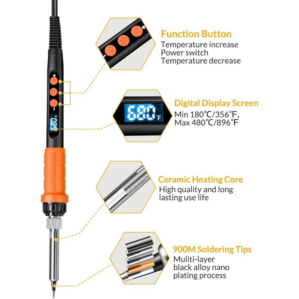 Soldering Iron Kit, 100W High Power Soldering Iron, Fast Heating, Digital Display Temperature Control Accurate 356°F-896°F, Portable Soldering Kit with Protective Cap, Automatic Sleep Mode - Image 7