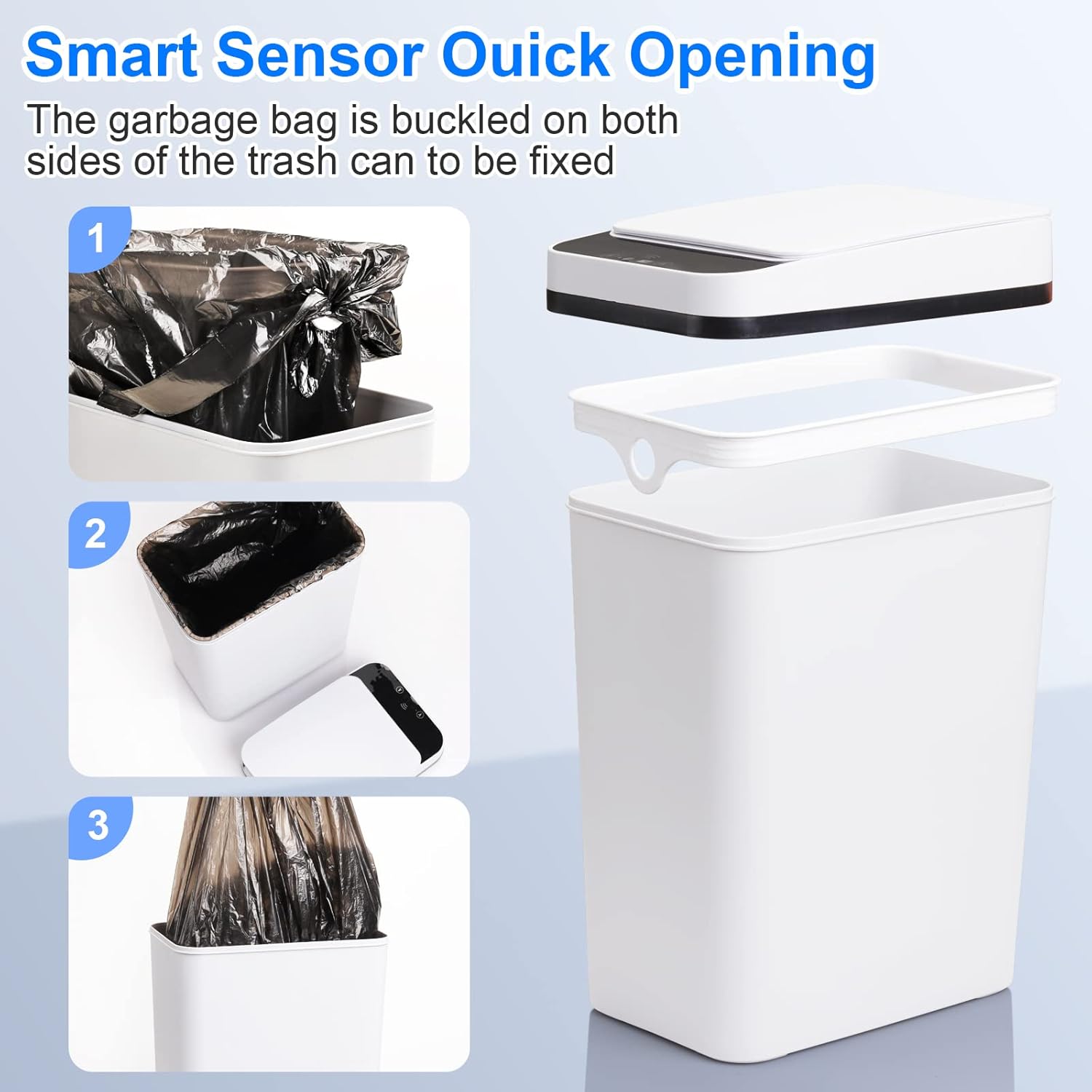Anborry Bathroom Trash Cans with Lid 2 Pack 2.2 Gallon Touchless Automatic Motion Sensor Small Slim Garbage Can, Smart Electric Narrow Garbage Bin for Bedroom Office Kitchen (White) - Image 9