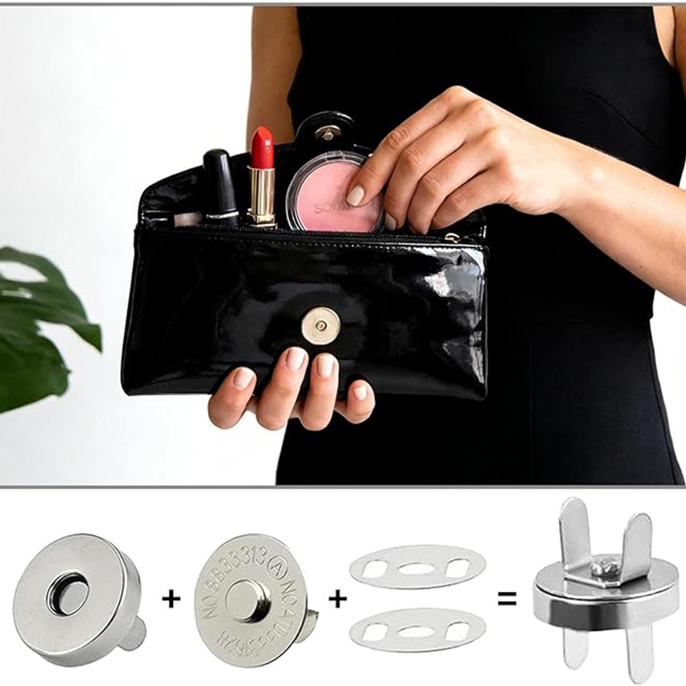 100 Sets Silver Tone Magnetic Purse Snap Clasps Button/Great for Closure Purse Handbag Clothes Sewing Craft No Tools Required 14mm (14YIN100) - Image 3