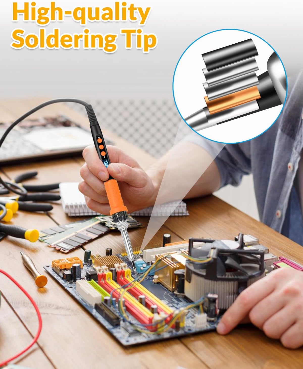 Soldering Iron Kit, 100W High Power Soldering Iron, Fast Heating, Digital Display Temperature Control Accurate 356°F-896°F, Portable Soldering Kit with Protective Cap, Automatic Sleep Mode - Image 4