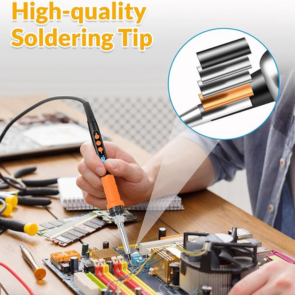Soldering Iron Kit, 100W High Power Soldering Iron, Fast Heating, Digital Display Temperature Control Accurate 356°F-896°F, Portable Soldering Kit with Protective Cap, Automatic Sleep Mode - Image 4