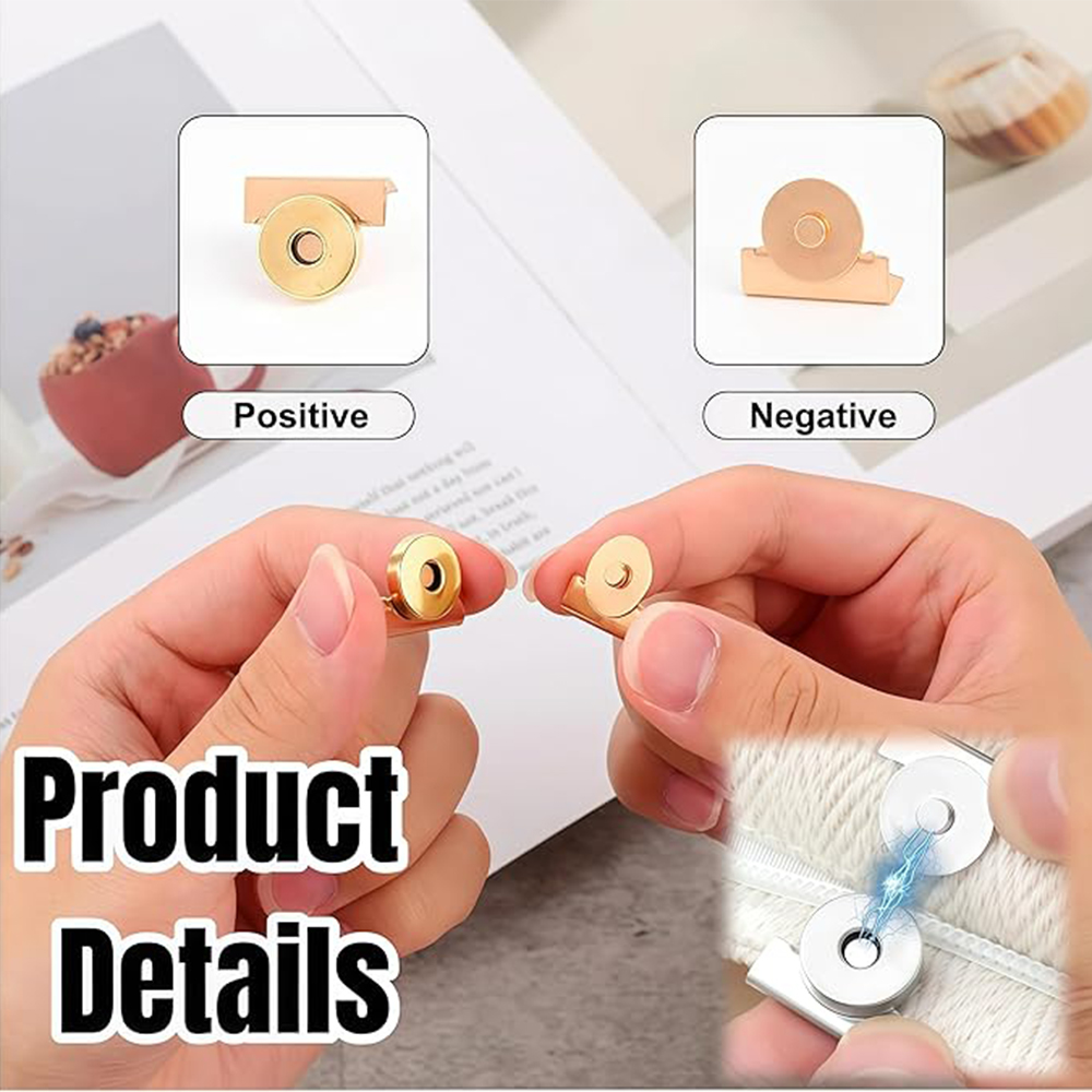 16 Pcs Magnetic Snaps for Purses and Totes, Gold and Sliver Magnetic Snaps, DIY Snap Buttons, No-Sewing Magnetic Clasp (Gold Silver Copper Gray) - Image 6