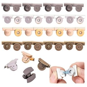 16 Pcs Magnetic Snaps for Purses and Totes, Gold and Sliver Magnetic Snaps, DIY Snap Buttons, No-Sewing Magnetic Clasp (Gold Silver Copper Gray)