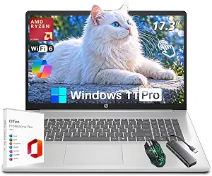 HP 17.3" Business Laptop, AMD Ryzen 5 7430U (6-Core), 16GB RAM, 512 GB SSD, 17.3 Inch HD+ Anti Glare Display, Wi-Fi 6, Bluetooth 5.4, Copilot AI, Fast Charge, Windows 11 Pro, W/Accessories